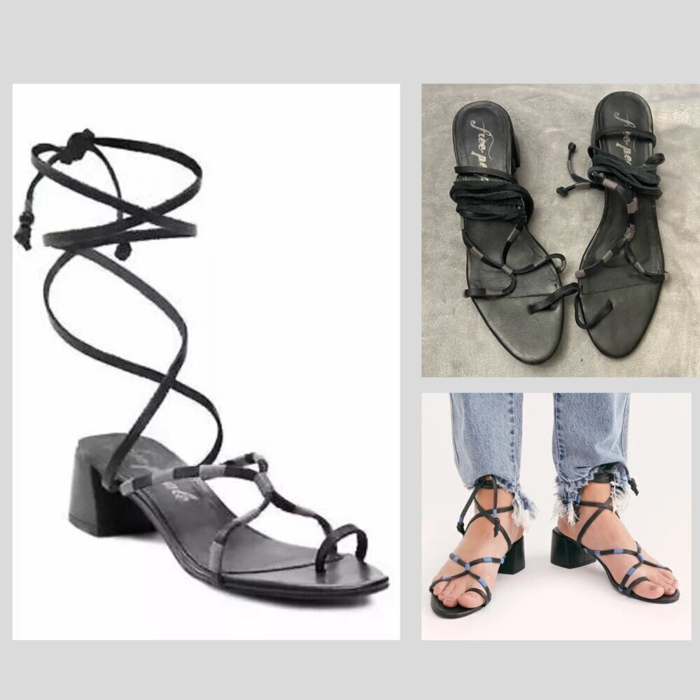 Free People Hermosa Lace Up Black Leather Strappy Sandals Size 40 gladiator